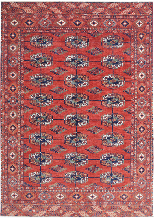 Hand Knotted Humna Wool Rug - 6' 7" X 9' 7" 6' 7" X 9' 7" (201 X 292) / Red / Wool