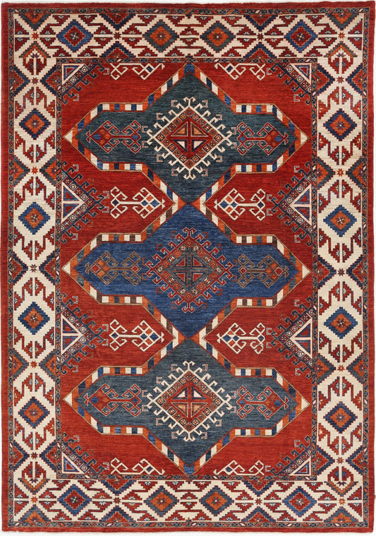 Hand Knotted Nomadic Caucasian Humna Wool Rug - 7'0'' x 10'2''