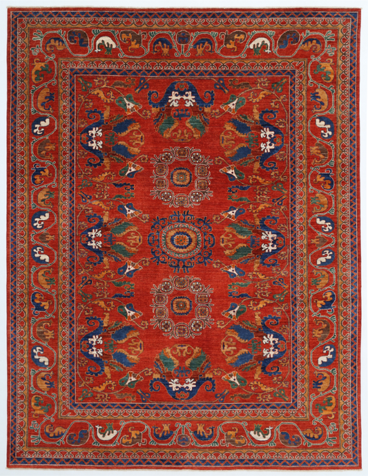 Hand Knotted Humna Wool Rug - 9' 0" X 11' 9" 9' 0" X 11' 9" (274 X 358) / Red / Wool