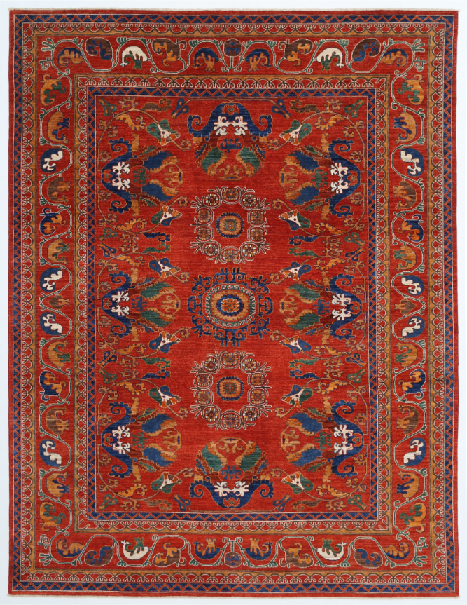 Hand Knotted Humna Wool Rug - 9' 0" X 11' 9" 9' 0" X 11' 9" (274 X 358) / Red / Wool