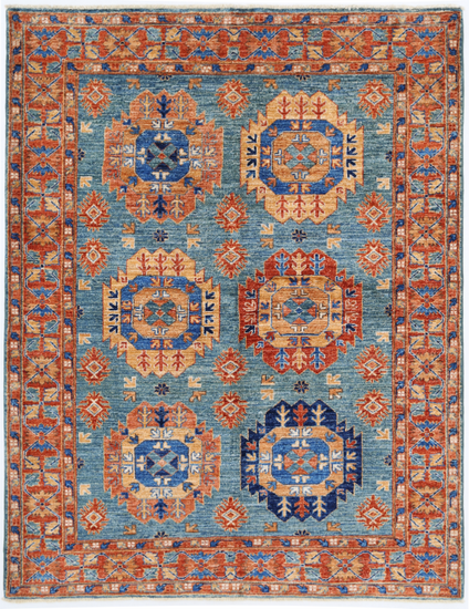 Hand Knotted Humna Wool Rug - 4' 9" X 6' 3" 4' 9" X 6' 3" (145 X 191) / Teal / Wool