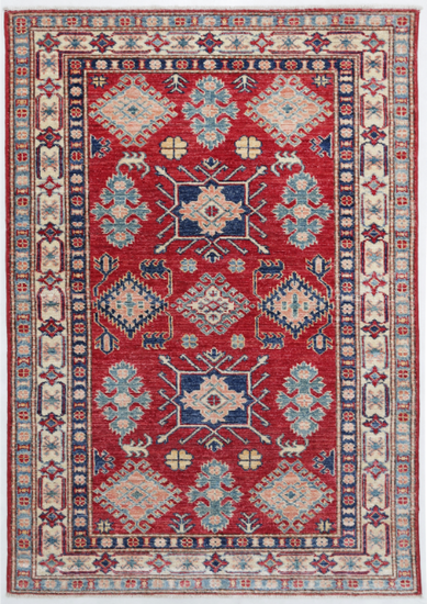 Hand Knotted Kazak Wool Rug - 3' 5" X 4' 8" 3' 5" X 4' 8" (104 X 142) / Red / Wool