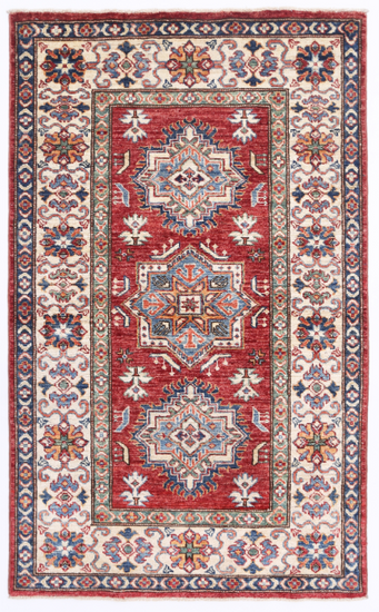 Hand Knotted Kazak Wool Rug - 3' 2" X 5' 2" 3' 2" X 5' 2" (97 X 158) / Red / Wool