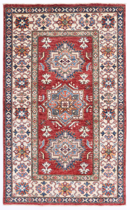 Hand Knotted Kazak Wool Rug - 3' 2" X 5' 2" 3' 2" X 5' 2" (97 X 158) / Red / Wool