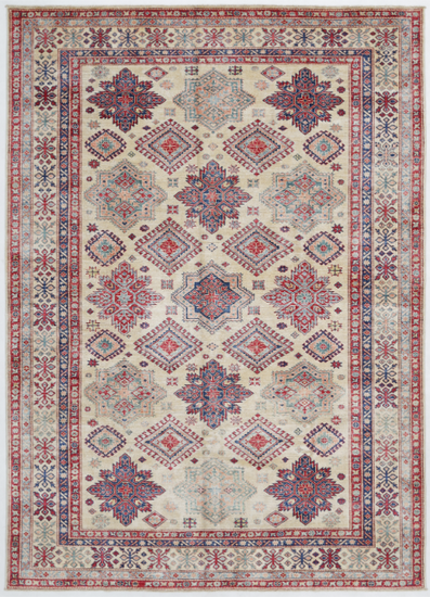 Hand Knotted Kazak Wool Rug - 6' 9" X 9' 5" 6' 9" X 9' 5" (206 X 287) / Ivory / Wool