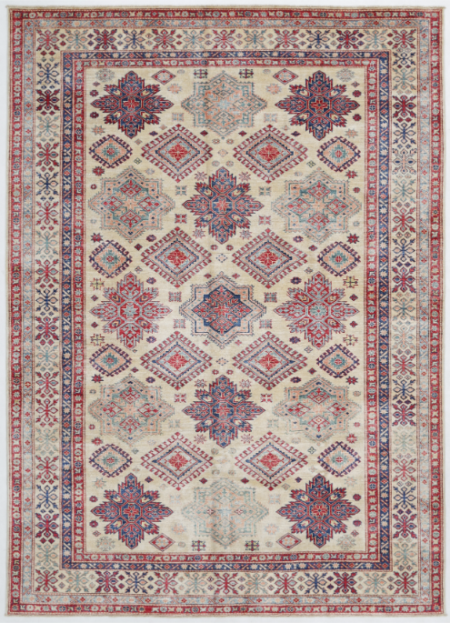 Hand Knotted Kazak Wool Rug - 6' 9" X 9' 5" 6' 9" X 9' 5" (206 X 287) / Ivory / Wool