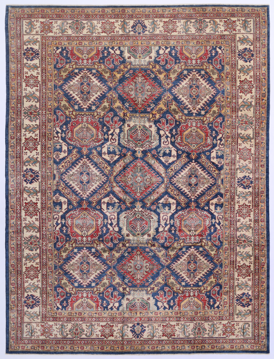 Hand Knotted Kazak Wool Rug - 8' 0" X 10' 8" 8' 0" X 10' 8" (244 X 325) / Blue / Wool