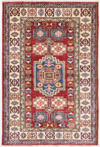 Hand Knotted Kazak Wool Rug - 2' 7" X 3' 10" 2' 7" X 3' 10" (79 X 117) / Red / Wool