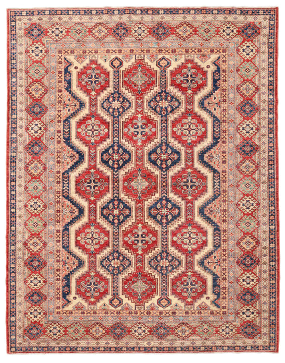 Hand Knotted Kazak Wool Rug - 7' 10" X 10' 0" 7' 10" X 10' 0" (239 X 305) / Ivory / Wool