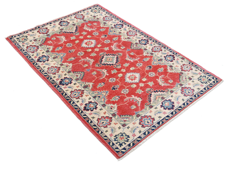 Hand Knotted Kazak Wool Rug - 3' 2" X 4' 7" 3' 2" X 4' 7" (97 X 140) / Red / Wool