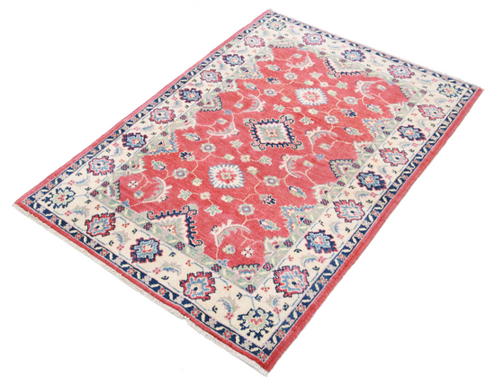 Hand Knotted Kazak Wool Rug - 3' 2" X 4' 7" 3' 2" X 4' 7" (97 X 140) / Red / Wool