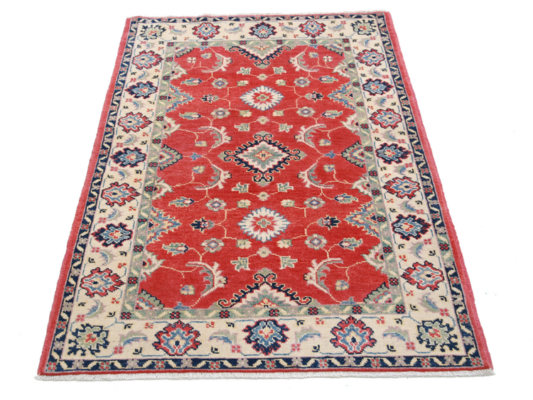 Hand Knotted Kazak Wool Rug - 3' 2" X 4' 7" 3' 2" X 4' 7" (97 X 140) / Red / Wool