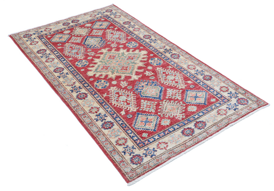 Hand Knotted Kazak Wool Rug - 3' 3" X 5' 6" 3' 3" X 5' 6" (99 X 168) / Red / Wool