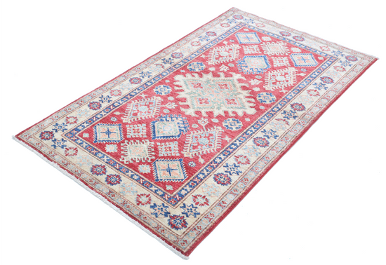 Hand Knotted Kazak Wool Rug - 3' 3" X 5' 6" 3' 3" X 5' 6" (99 X 168) / Red / Wool