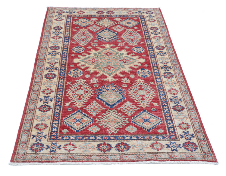 Hand Knotted Kazak Wool Rug - 3' 3" X 5' 6" 3' 3" X 5' 6" (99 X 168) / Red / Wool