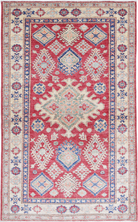 Hand Knotted Kazak Wool Rug - 3' 3" X 5' 6" 3' 3" X 5' 6" (99 X 168) / Red / Wool