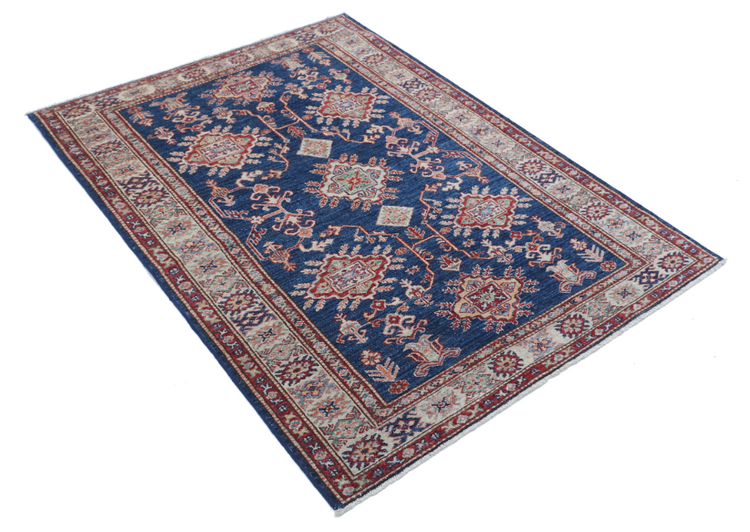 Hand Knotted Kazak Wool Rug - 4' 0" X 5' 5" 4' 0" X 5' 5" (122 X 165) / Blue / Wool