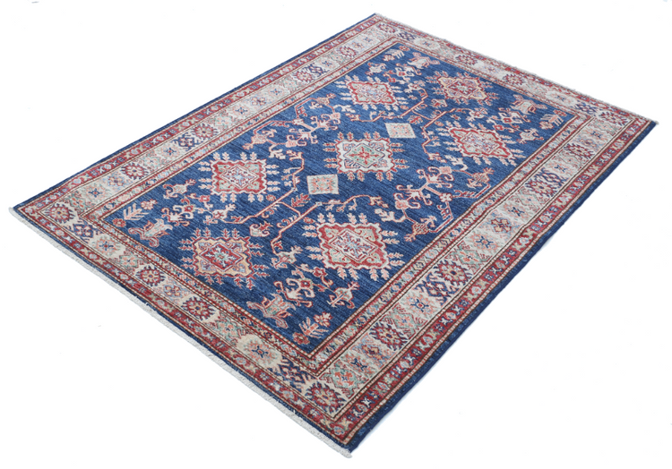 Hand Knotted Kazak Wool Rug - 4' 0" X 5' 5" 4' 0" X 5' 5" (122 X 165) / Blue / Wool