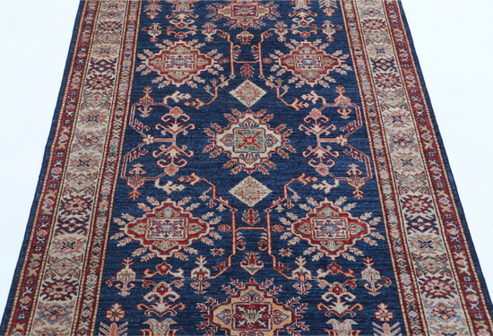 Hand Knotted Kazak Wool Rug - 4' 0" X 5' 5" 4' 0" X 5' 5" (122 X 165) / Blue / Wool