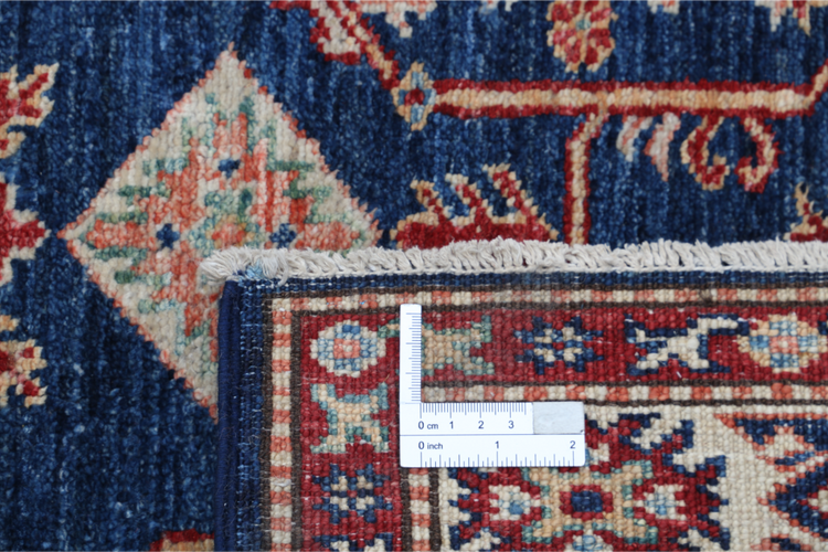 Hand Knotted Kazak Wool Rug - 4' 0" X 5' 5" 4' 0" X 5' 5" (122 X 165) / Blue / Wool