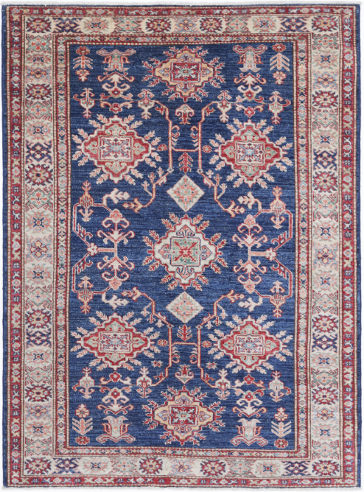 Hand Knotted Kazak Wool Rug - 4' 0" X 5' 5" 4' 0" X 5' 5" (122 X 165) / Blue / Wool