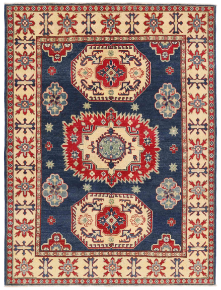 Hand Knotted Kazak Wool Rug - 4' 11" X 6' 8" 4' 11" X 6' 8" (150 X 203) / Blue / Wool