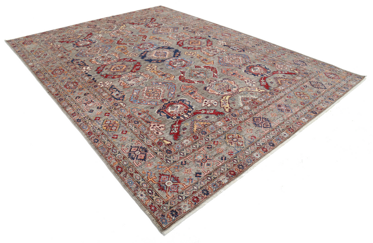 Hand Knotted Kazak Wool Rug - 9' 2" X 12' 3" 9' 2" X 12' 3" (280 X 373) / Grey / Wool