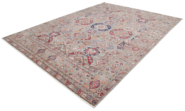 Hand Knotted Kazak Wool Rug - 9' 2" X 12' 3" 9' 2" X 12' 3" (280 X 373) / Grey / Wool