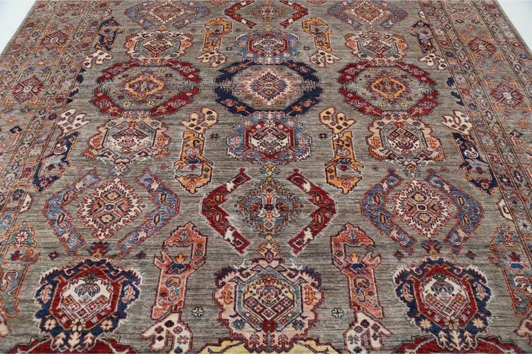 Hand Knotted Kazak Wool Rug - 9' 2" X 12' 3" 9' 2" X 12' 3" (280 X 373) / Grey / Wool