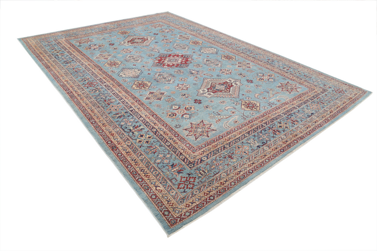 Hand Knotted Kazak Wool Rug - 8' 9" X 12' 3" 8' 9" X 12' 3" (267 X 373) / Blue / Wool