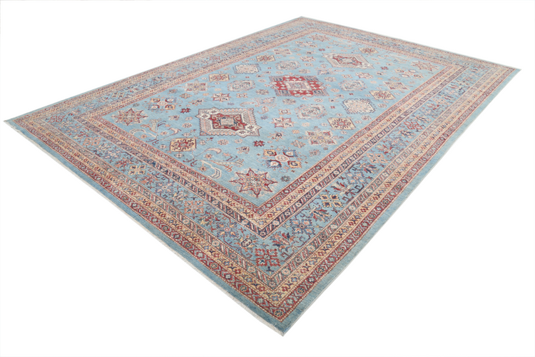 Hand Knotted Kazak Wool Rug - 8' 9" X 12' 3" 8' 9" X 12' 3" (267 X 373) / Blue / Wool