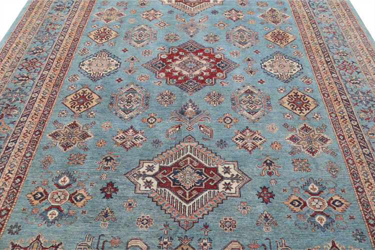 Hand Knotted Kazak Wool Rug - 8' 9" X 12' 3" 8' 9" X 12' 3" (267 X 373) / Blue / Wool