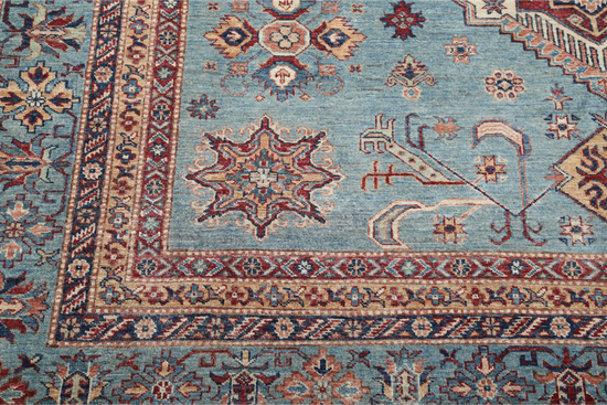 Hand Knotted Kazak Wool Rug - 8' 9" X 12' 3" 8' 9" X 12' 3" (267 X 373) / Blue / Wool