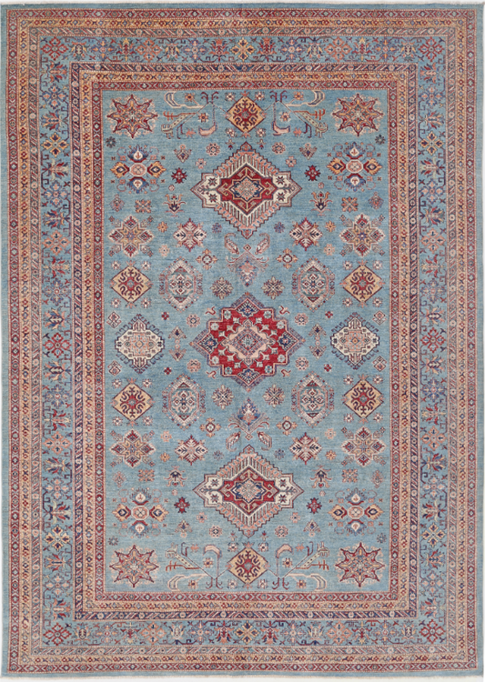 Hand Knotted Kazak Wool Rug - 8' 9" X 12' 3" 8' 9" X 12' 3" (267 X 373) / Blue / Wool