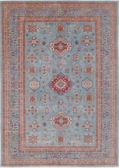 Hand Knotted Kazak Wool Rug - 8' 9" X 12' 3" 8' 9" X 12' 3" (267 X 373) / Blue / Wool