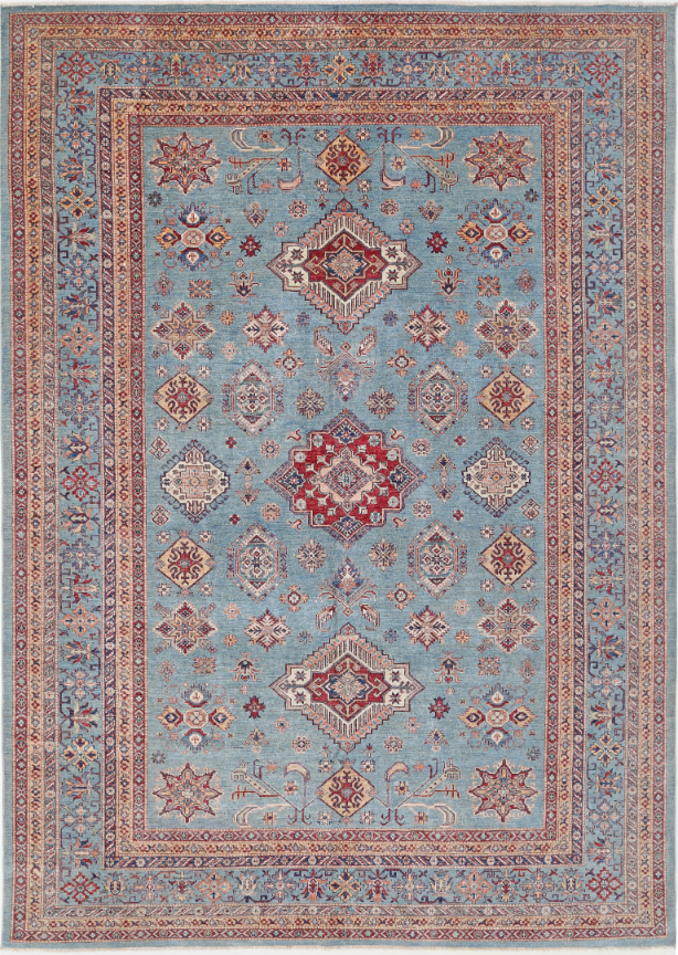 Hand Knotted Kazak Wool Rug - 8' 9" X 12' 3" 8' 9" X 12' 3" (267 X 373) / Blue / Wool