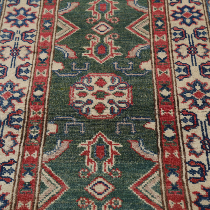 Hand Knotted Kazak Wool Rug - 2' 1" X 5' 8" 2' 1" X 5' 8" (63 X 173) / Green / Wool