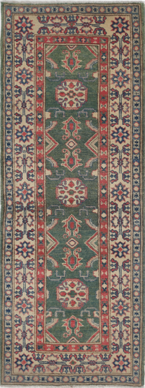 Hand Knotted Kazak Wool Rug - 2' 1" X 5' 8" 2' 1" X 5' 8" (63 X 173) / Green / Wool