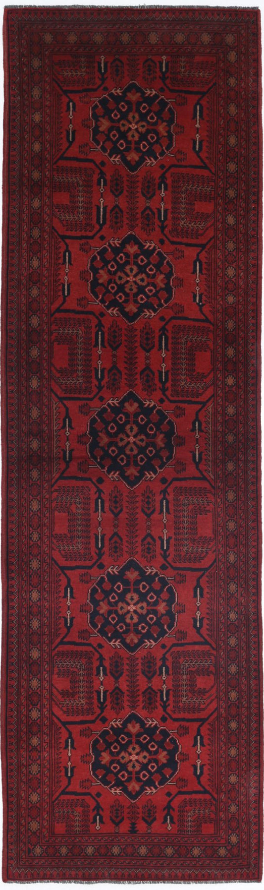 Hand Knotted Afghan Khamyab Wool Rug - 2'8'' x 9'5''