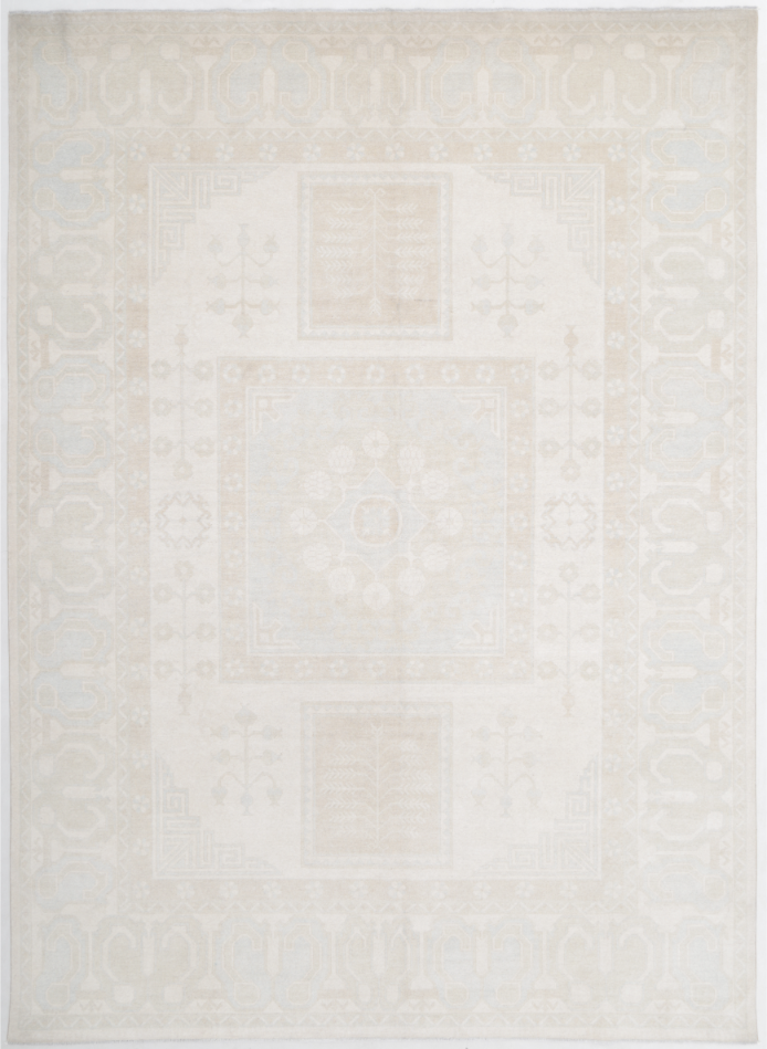 Hand Knotted Khotan Wool Rug - 9' 3" X 12' 10" 9' 3" X 12' 10" (282 X 391) / Ivory / Wool