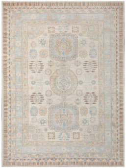 Hand Knotted Khotan Wool Rug - 10' 1" X 13' 8" 10' 1" X 13' 8" (307 X 417) / Ivory / Wool