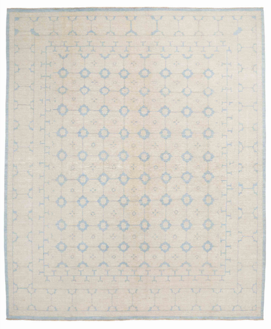 Hand Knotted Khotan Wool Rug - 7' 10" X 9' 4" 7' 10" X 9' 4" (239 X 284) / Blue / Wool