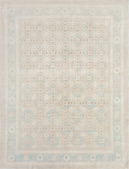 Hand Knotted Khotan Wool Rug - 7' 10" X 10' 1" 7' 10" X 10' 1" (239 X 307) / Ivory / Wool