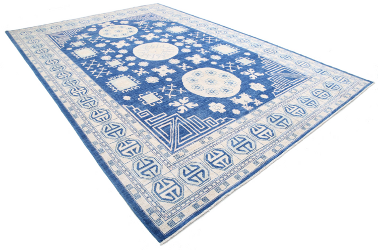 Hand Knotted Khotan Wool Rug - 9' 8" X 13' 10" 9' 8" X 13' 10" (295 X 422) / Blue / Wool