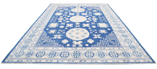 Hand Knotted Khotan Wool Rug - 9' 8" X 13' 10" 9' 8" X 13' 10" (295 X 422) / Blue / Wool