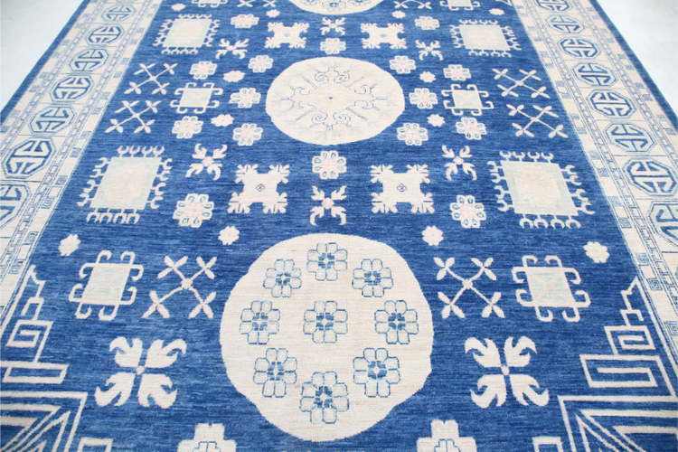 Hand Knotted Khotan Wool Rug - 9' 8" X 13' 10" 9' 8" X 13' 10" (295 X 422) / Blue / Wool