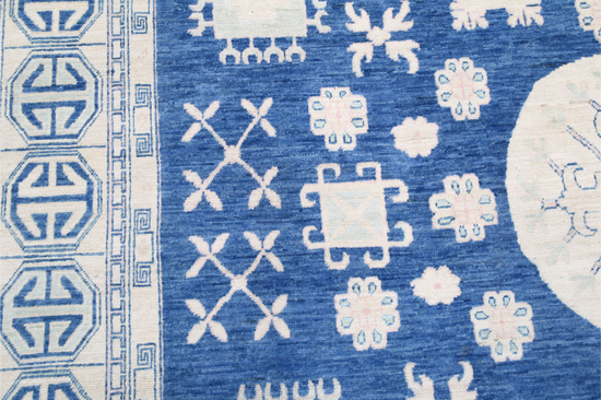 Hand Knotted Khotan Wool Rug - 9' 8" X 13' 10" 9' 8" X 13' 10" (295 X 422) / Blue / Wool