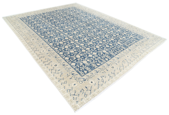 Hand Knotted Khotan Wool Rug - 9' 3" X 12' 0" 9' 3" X 12' 0" (282 X 366) / Blue / Wool