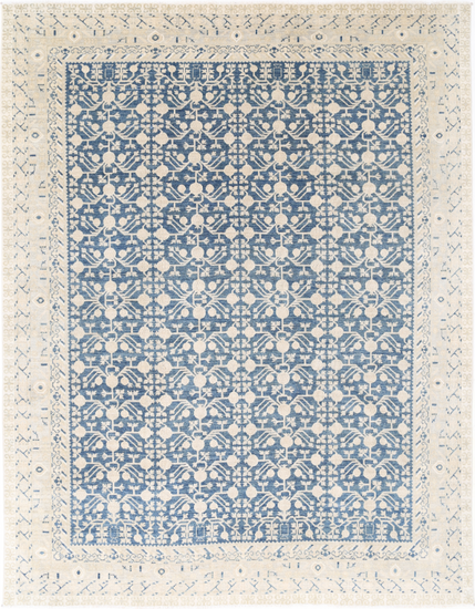 Hand Knotted Khotan Wool Rug - 9' 3" X 12' 0" 9' 3" X 12' 0" (282 X 366) / Blue / Wool