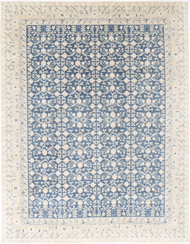 Hand Knotted Khotan Wool Rug - 9' 3" X 12' 0" 9' 3" X 12' 0" (282 X 366) / Blue / Wool